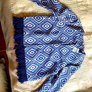 J. McLaughlin aztec jacket. LARGE. Beautiful trim. Stunning blue